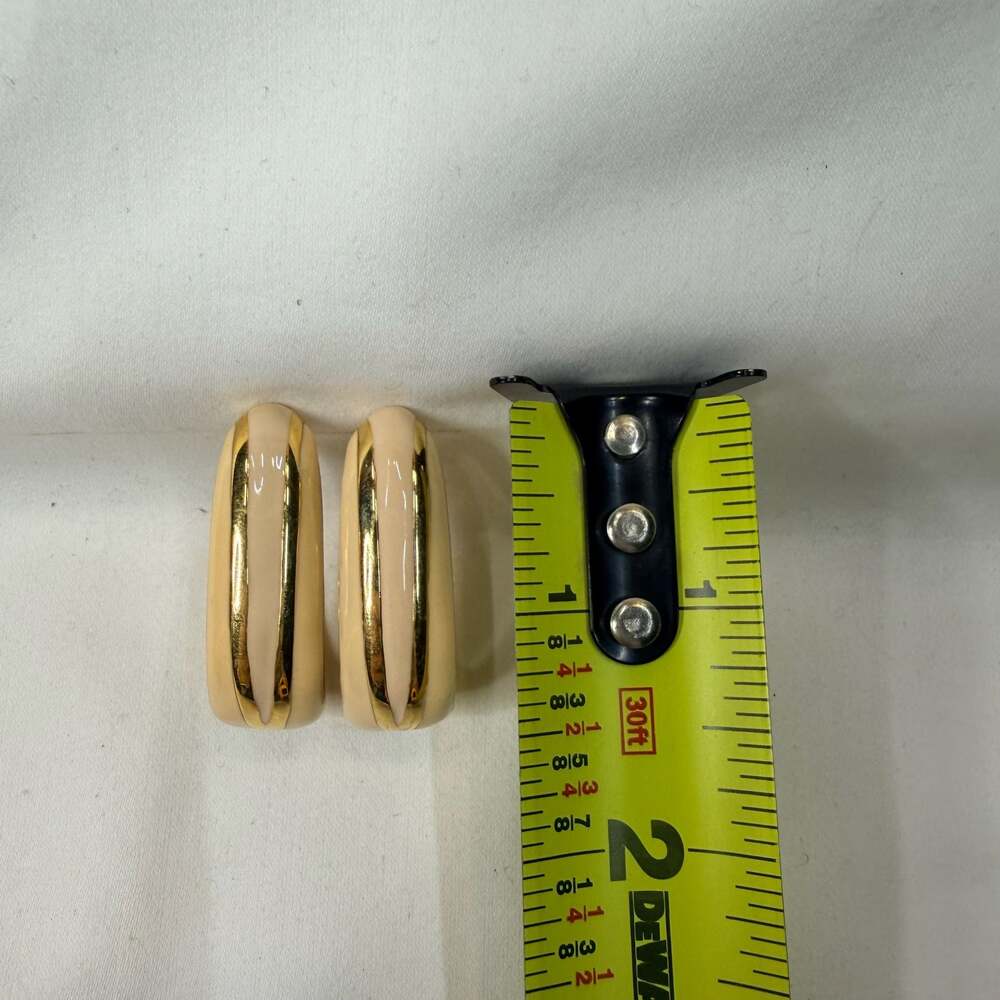 Vintage Cream Enamel and Gold-Tone Metal Statement Hoop Earrings - Picture 6 of 6